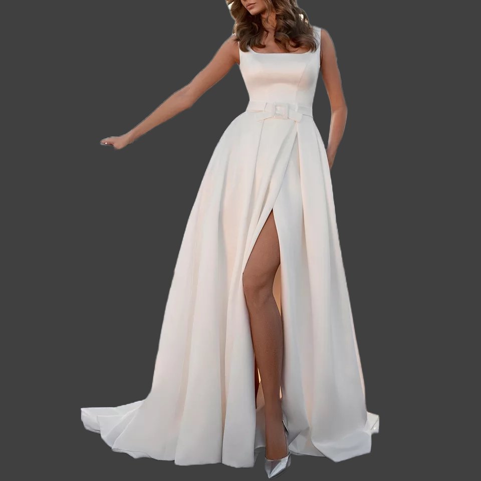 Custom Minimalist Hollywood Glamour Satin A Line Wedding Gown All Sizes