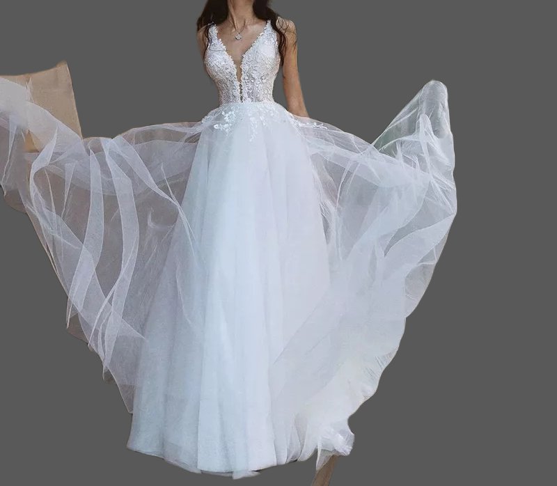 Custom Summer Floral Applique Lace/Tulle A Line Wedding Gown All Sizes