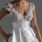 Custom Glamorous Satin/Lace Pearl Trim A Line Wedding Gown All Sizes