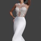 Custom (Gothic) Sexy Illusion Lace Applique/Satin Sheath Wedding Gown All Sizes