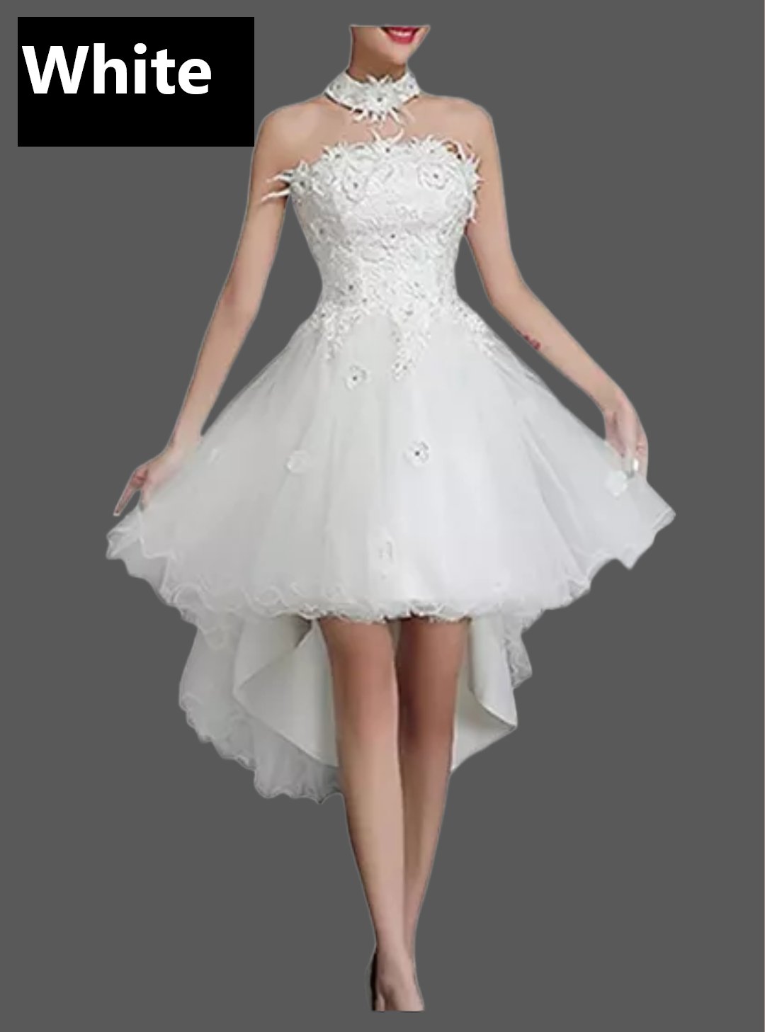 Custom Bling Accent Lace Applique High Low Elopement Dress Set All Sizes