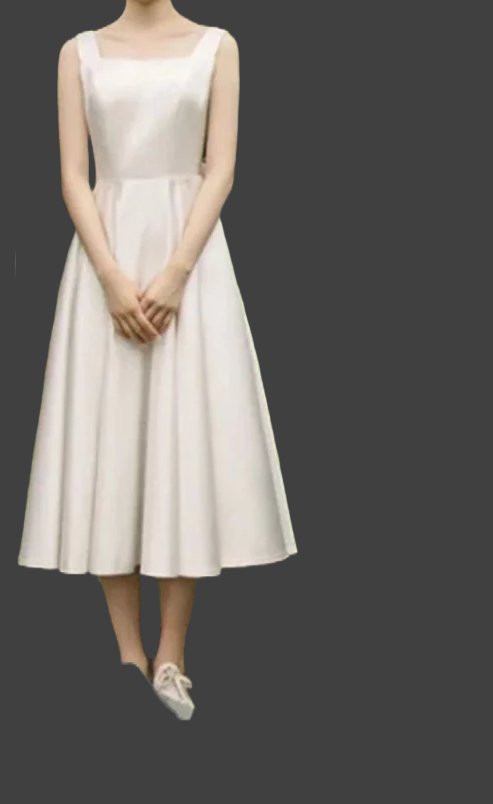 Custom Minimalist Mid Calf Bow Back Satin Wedding Dress All Sizes