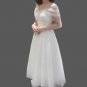 Custom Tulle Off Shoulder Convertible Sleeve Tea Length Wedding Dress All Sizes