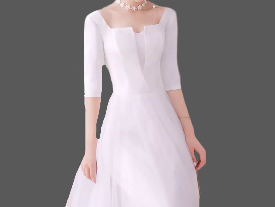 Custom Minimalist Satin/Tulle Tea Length Wedding Dress All Sizes