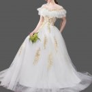 Custom Gold Applique Tulle A Line Wedding Gown All Sizes