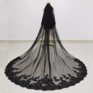 Sequined Lace Black Long Wedding Veil W/ Blusher