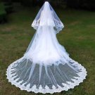 Sequined Lace Trim Long Wedding Veil w/ Blusher Pick Length