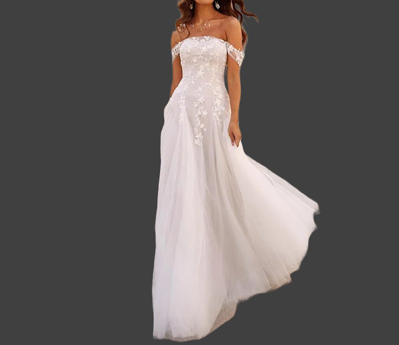 Custom Floral Applique Tulle Modern A Line Wedding Gown All Sizes/Colors