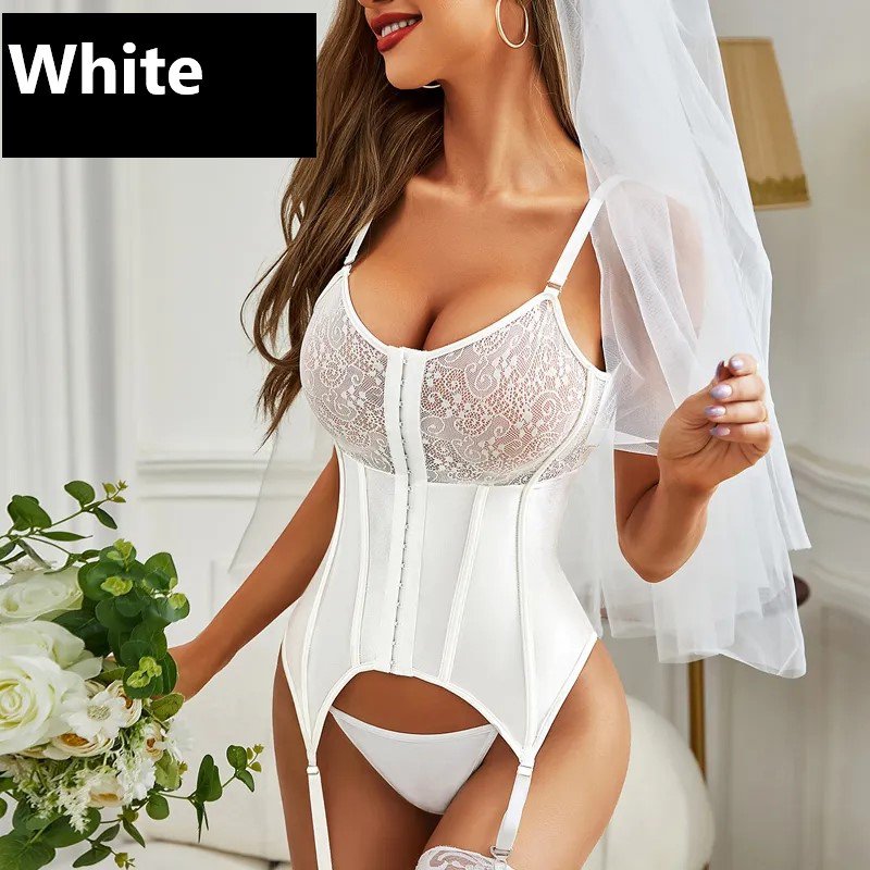 Convertible Lace Bust Satin Corset & Panty Set