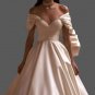 Custom Vintage Off Shoulder Bow Satin A Line Wedding Gown All Sizes/Colors