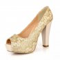 Glitter 4" Chunky Heel Peep Toe Pumps