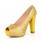 Glitter 4" Chunky Heel Peep Toe Pumps