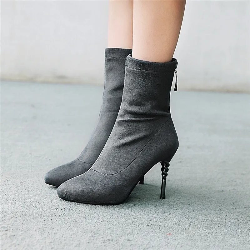 Suede Ankle Boots w/ Zip Back
