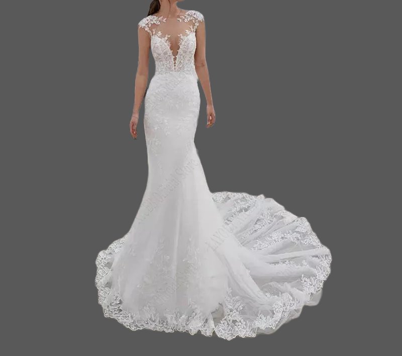 Lace Illusion Neckline Fit & Flare Wedding Gown All Sizes/Colors