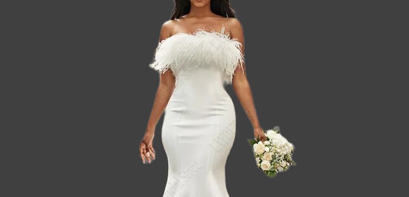 Feather Trim Satin Trumpet Wedding Gown All Sizes/Colors