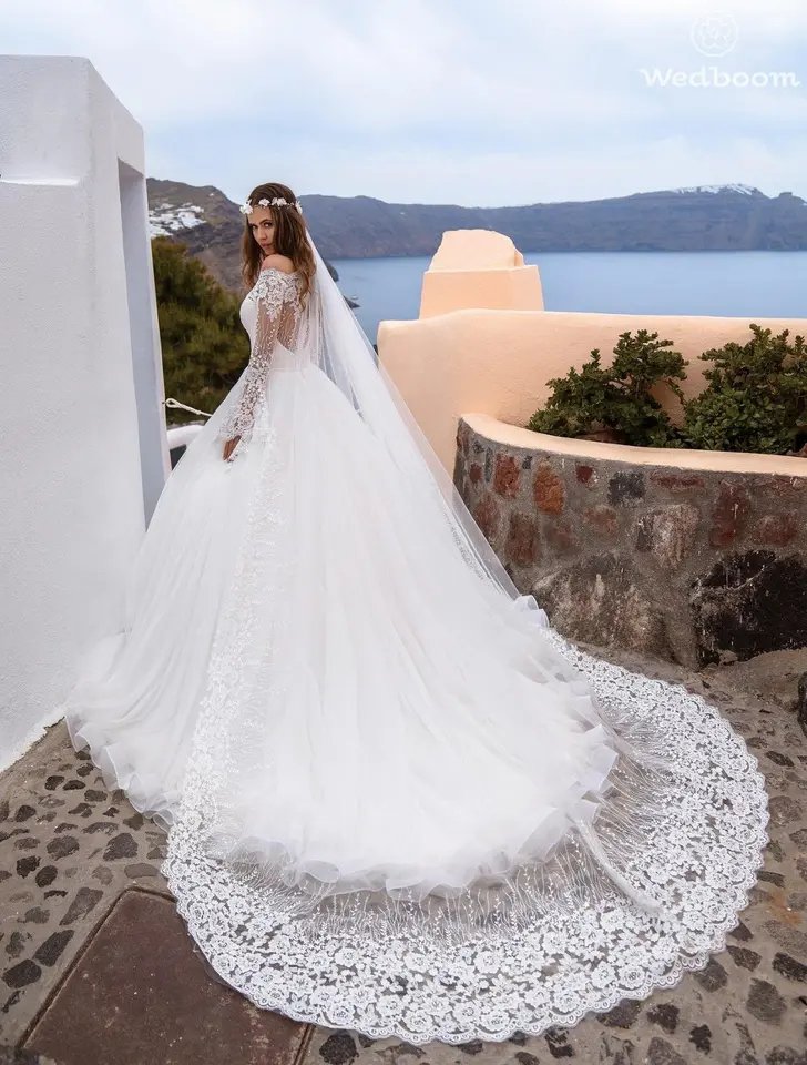 Boho Sequined Lace Trim Wedding Veil All Colors
