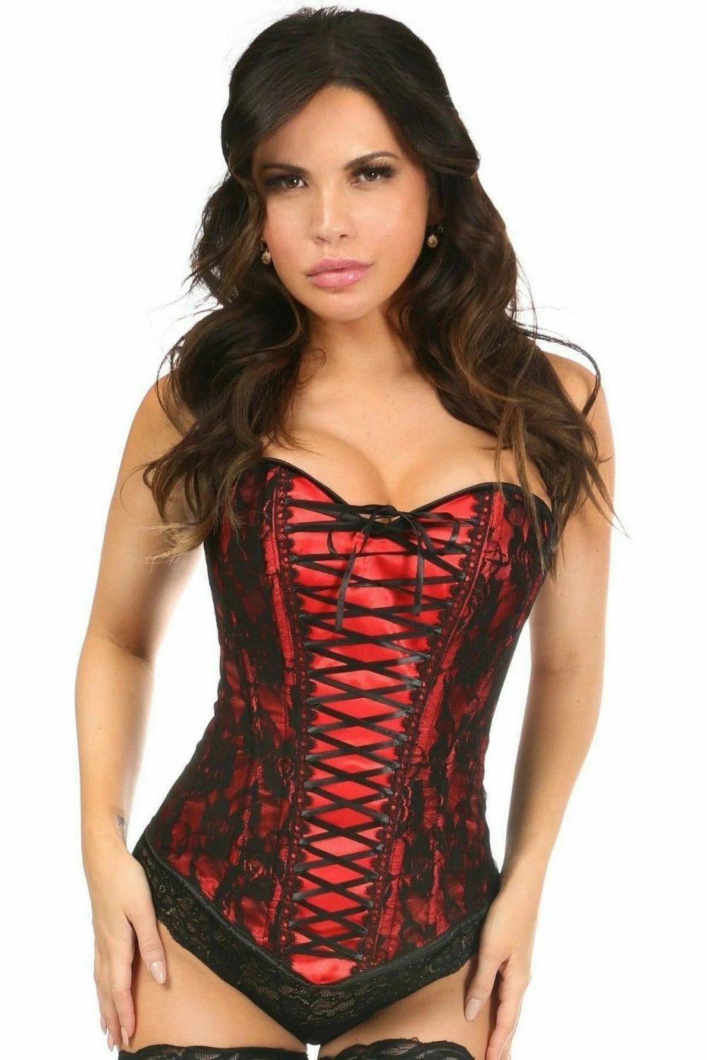 Daisy Red Lavish Lace-Up Lace/Satin Sweetheart Corset Top