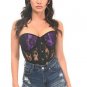 Plus Size Daisy Purple/Black Underwire Sheer Lace Overbust Corset Top