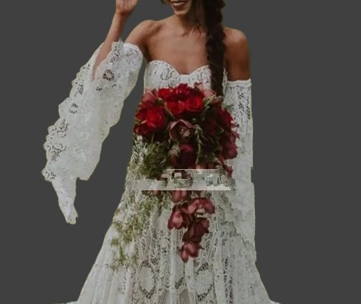 Custom Boho Lace Off Shoulder A Line Wedding Gown All Sizes/Colors