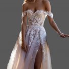 Custom Sexy Boho Lace Applique Illusion A Line Wedding Gown All Sizes/Colors