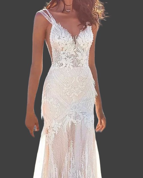 Custom Crochet Lace Applique/Fringe Mermaid Wedding Gown All Sizes/Colors