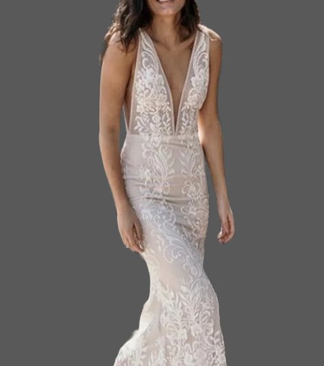 Custom Sexy Illusion Lace Applique Mermaid Wedding Gown All Sizes/Colors