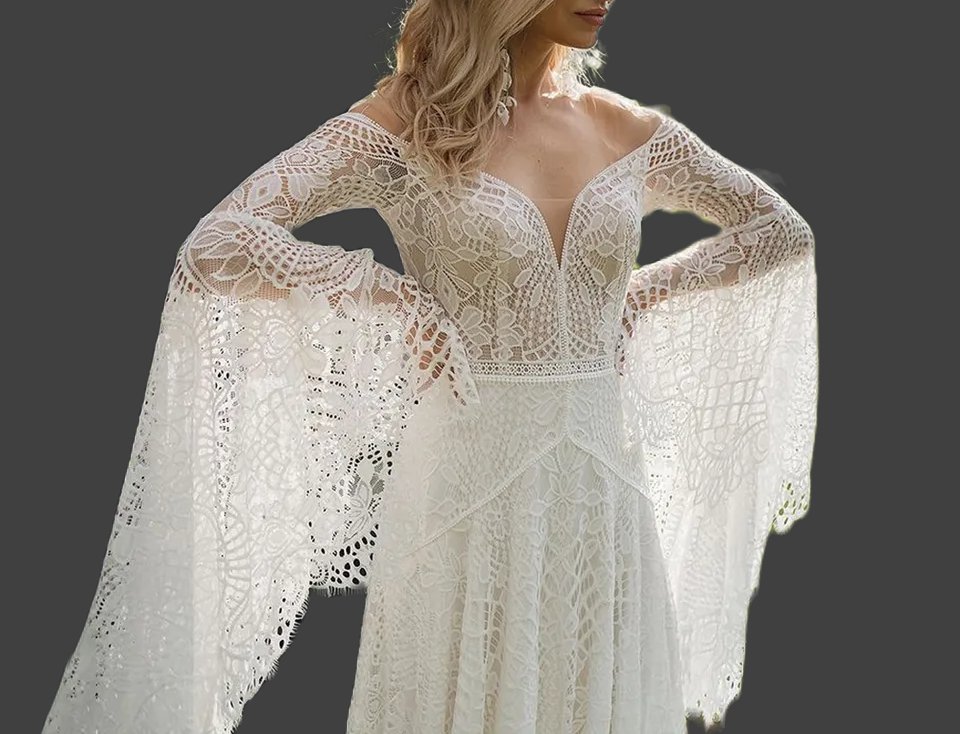 Custom Boho Fairy Take Crochet Lace Column Wedding Gown All Sizes/Colors