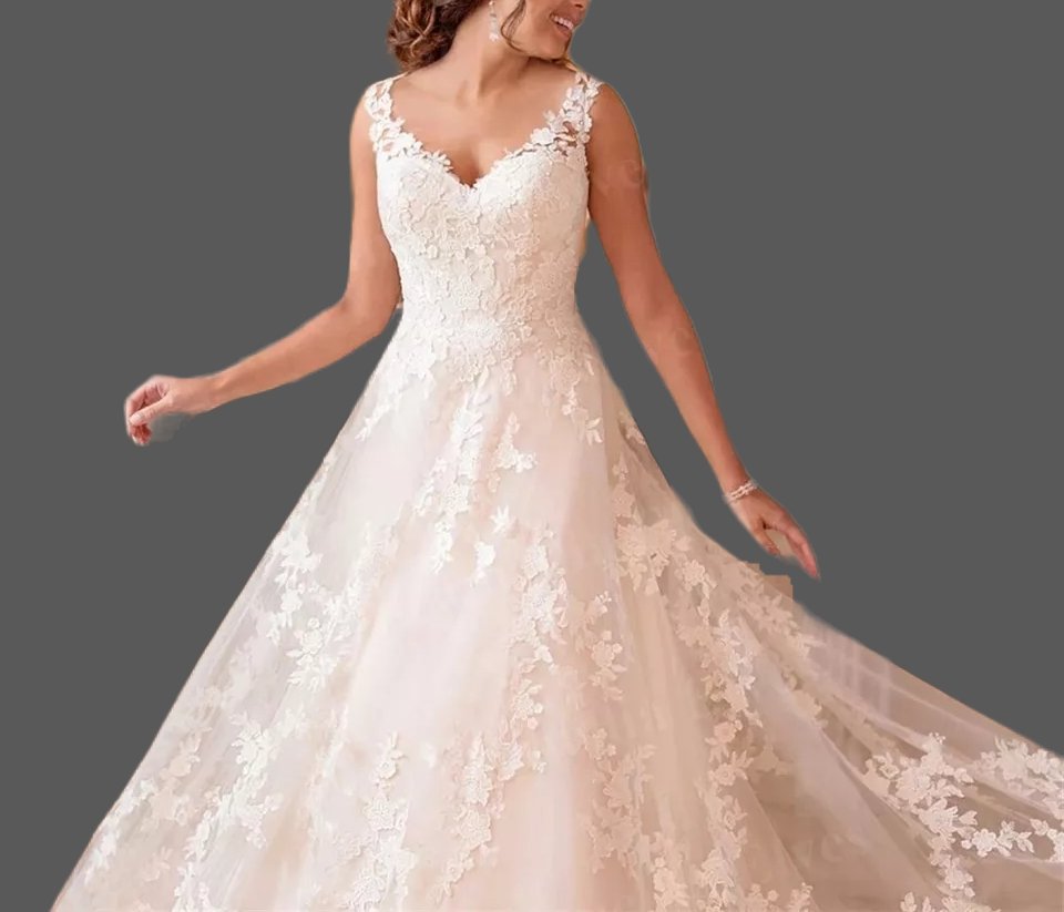 Custom Vintage Modern A Line Lace Applique/Tulle Wedding Gown All Sizes/Colors