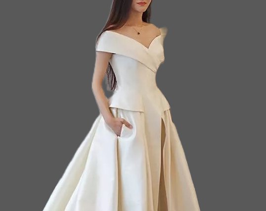 Custom Satin Wedding Off Shoulder Jumpsuit w/ Train