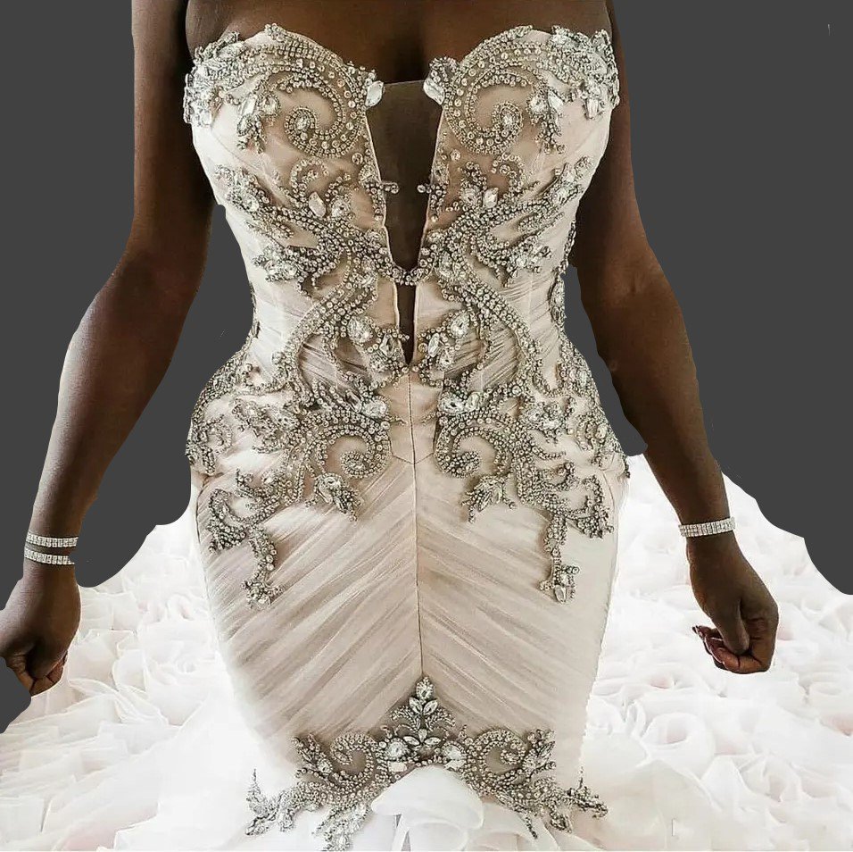 Custom Bling Tulle Mermaid Wedding Gown All Sizes/Colors