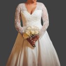 Custom Sequined Floral Lace/Satin A Line Wedding Gown All Sizes/Colors