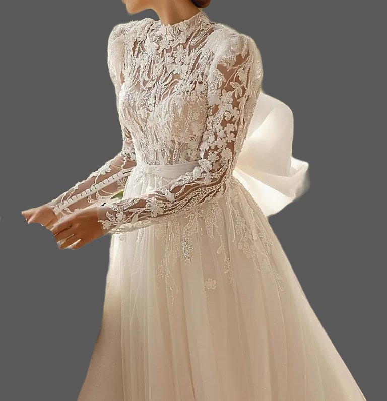 Custom Crystal Illusion Lace/Tulle A Line Wedding Gown All Sizes/Colors