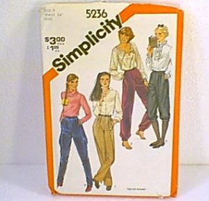 Misses Pants Knickers Jodnpurs Simplicity Sewing Pattern 5236 Sz 8 Uncut
