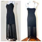 NEXT UP Sheer Black Silver Sparkle Overlay Long Evening Lace Dress Size L