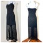NEXT UP Sheer Black Silver Sparkle Overlay Long Evening Lace Dress Size L