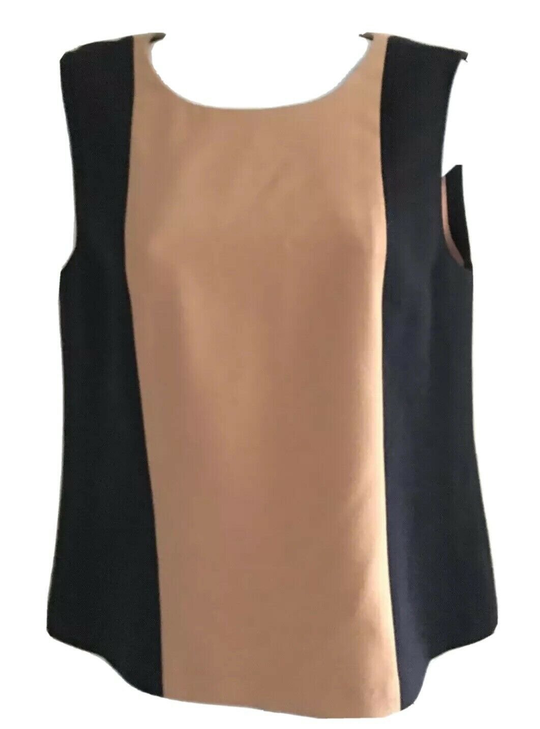 J Crew Wool Crepe Colorblock Sleeveless Top, Size 4 Black Brown Small