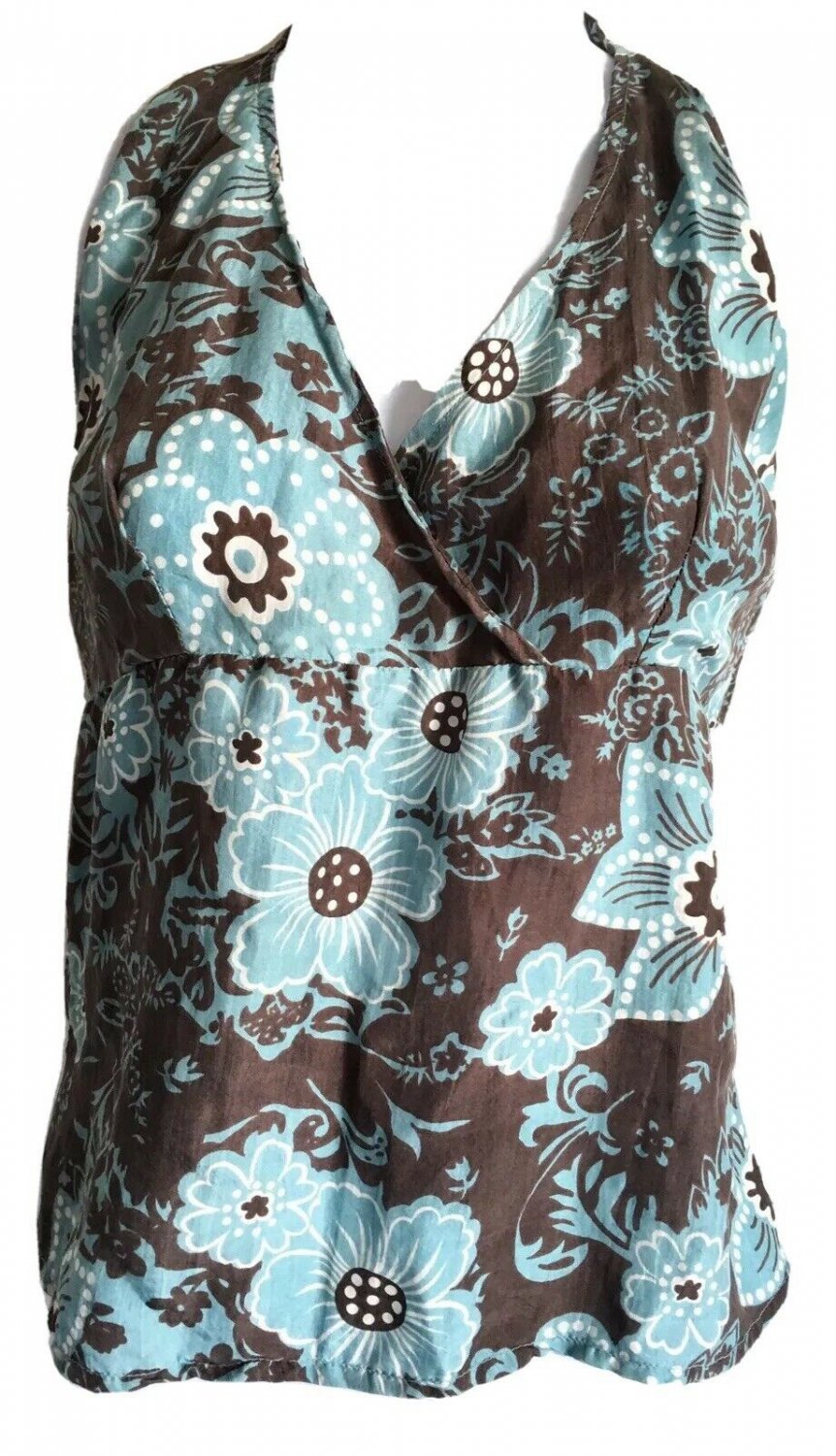 Couleurs D'Ete Women's Backless Top, size 10 Flower Brown Green 100%  silk