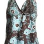 Couleurs D'Ete Women's Backless Top, size 10 Flower Brown Green 100% silk
