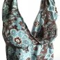 Couleurs D'Ete Women's Backless Top, size 10 Flower Brown Green 100% silk