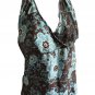 Couleurs D'Ete Women's Backless Top, size 10 Flower Brown Green 100% silk