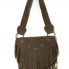 Crossbody Bag Suede Fringe Fold over Purse Boho Hippie 60 - 70’s Look Brown