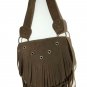 Crossbody Bag Suede Fringe Fold over Purse Boho Hippie 60 - 70’s Look Brown