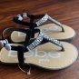 Bebe Black Rhinestone Girls Sandals Thongs Filo Flood Toddlers Size 9/10