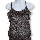 Fashion Magazine Womens Tank Top Blouse Black Floral Sleeveless Waist Length
