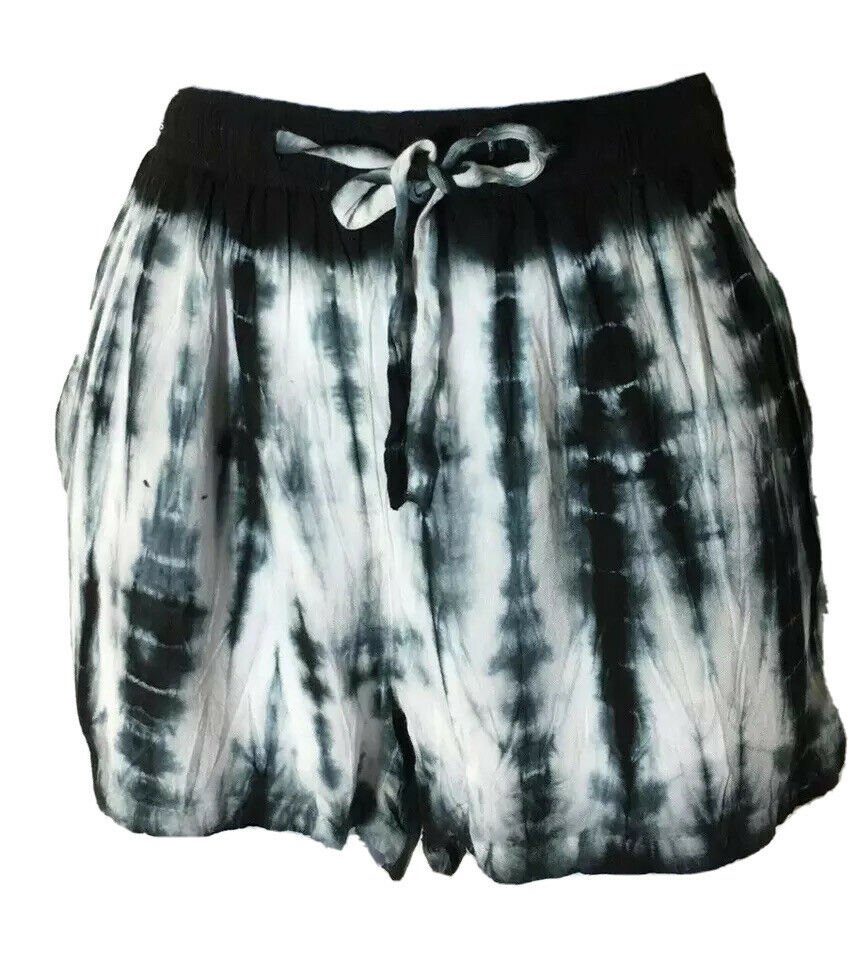 Island Beach Tie Dye Elastic Waist  Black  Sexy Mini Shorts Size L Beach Casual