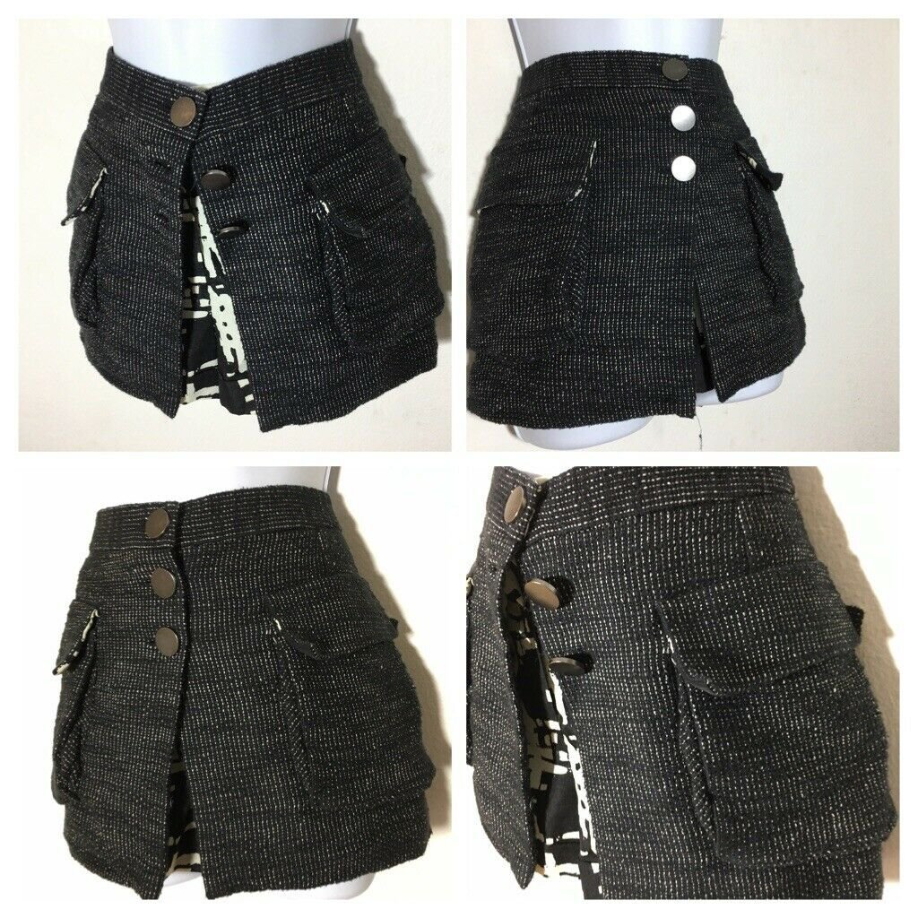 Rachel Rachel Roy Black Multi Printed Pocket Skort Shorts Mini Skirt Cotton Sz 6