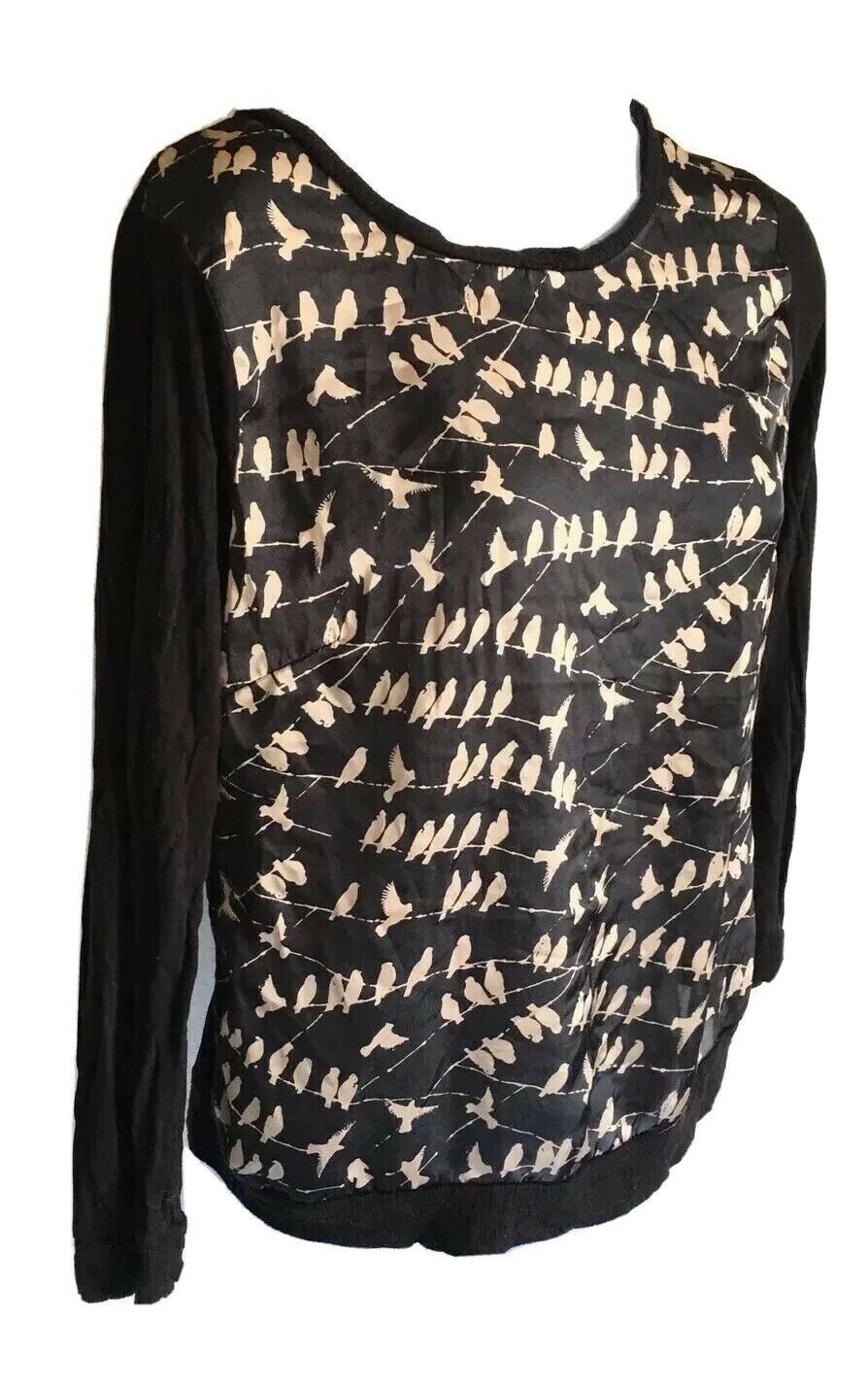 Sweet Rain Top Long Sleeve Dove Bird&acirc;��s Dove Gold Black Women&acirc;��s Sz M See Discript