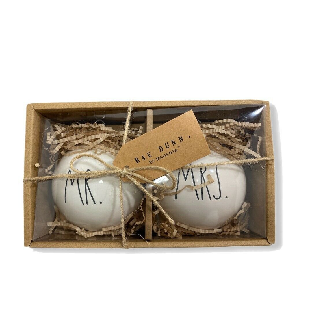 Rae Dunn MR. & MRS. Christmas Ornaments Set Of 2 Holiday XMAS GIFT Home Deco