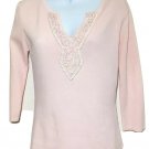 JAC Joseph A Sweater Size Small Pink Lace Neck Line Women  3/4 Sleeve Flaws