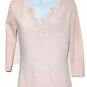 JAC Joseph A Sweater Size Small Pink Lace Neck Line Women 3/4 Sleeve Flaws